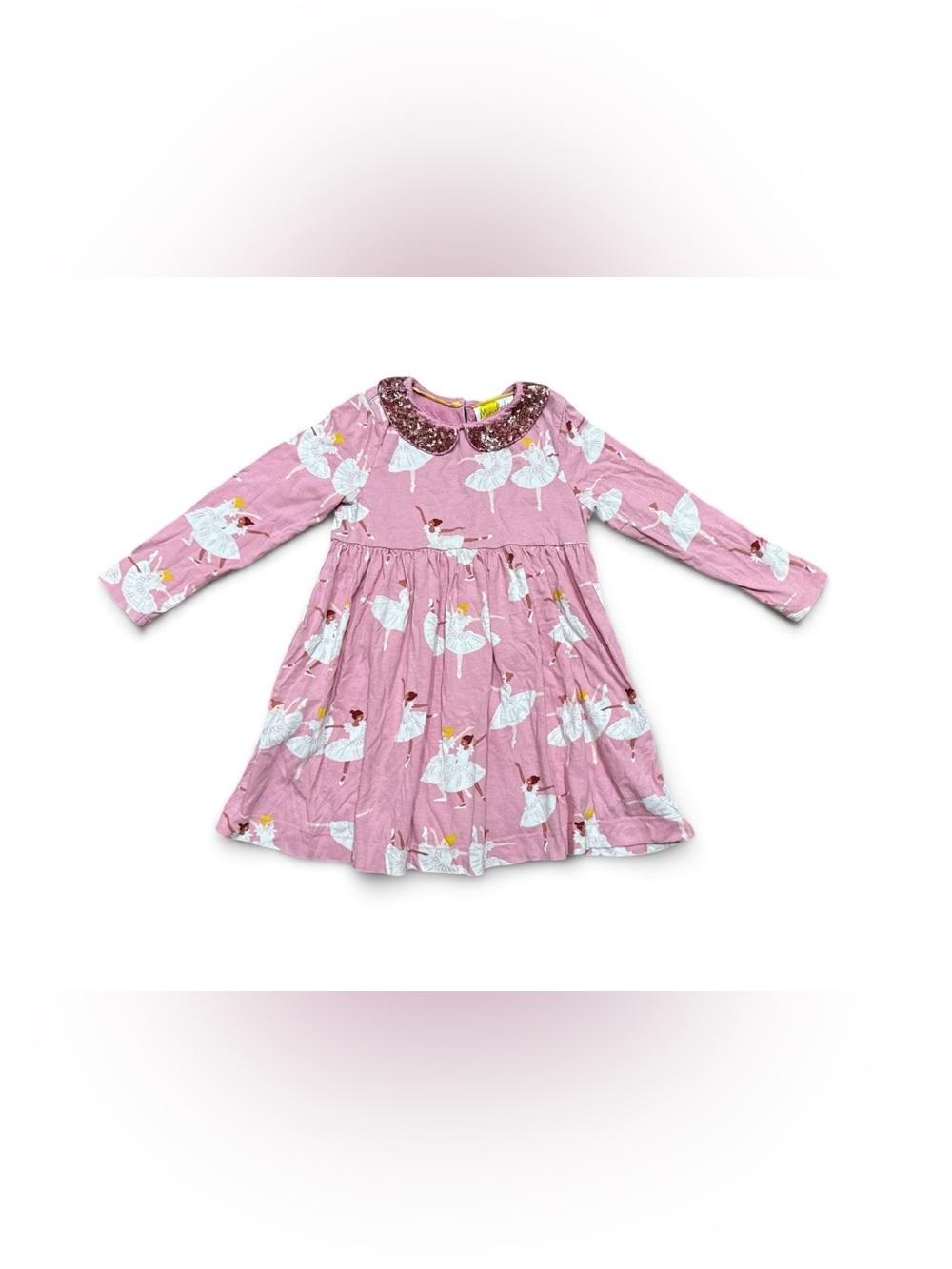 Mini Boden Girls Ballerina Sequin Collar Long Sleeve Dress Size 5-6Y Pink